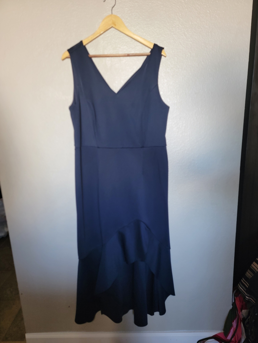 V-Neck Sleeveless High-Low Navy Dress
